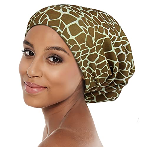 Gorro de dormir de satén extra grande con impresión africana para cabello rizado, Locs Black Women - marrón - Talla única