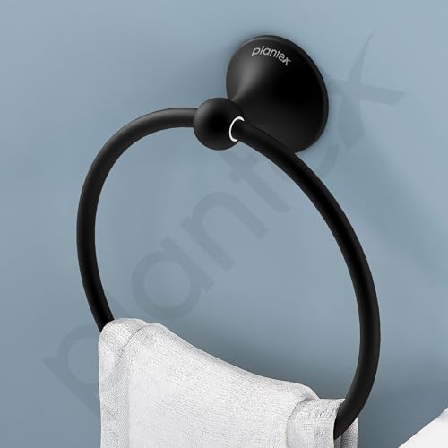 Image of Plantex Towel Ring for Bathroom /Stainless Steel Towel Holder /Round Napkin Ring /Towel Stand for Bathroom /Bathroom Accessories - Pack of 1 (Black)