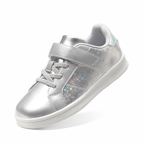 DREAM PAIRS Girls Boys Sneakers Tennis School Shoes Casual Walking Storybook Footwear for Little/Big Kids 10 Toddler Silver