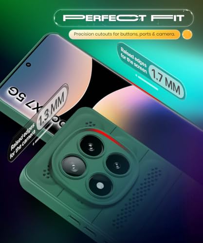 Image of WOW IMAGINE Ultimate Silicone Back Cover Case for Redmi Note 14 Pro 5G | Poco X7 5G | Heat Dissipation Thin Soft TPU | 360 Camera Protection | Breathable Cooling Holes - Forest Green