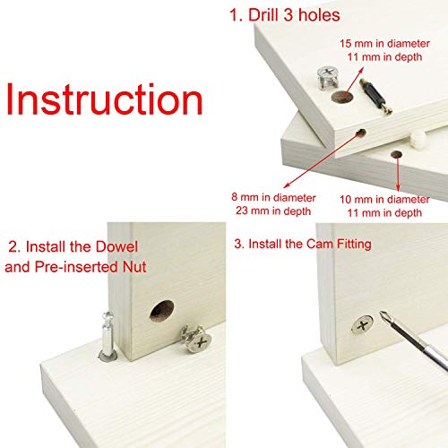 Image of Rely⇒VP INDUSTRIES (Combo-10 Pcs) 3-in-1 Furniture Connecting Kit M6x40 mm Dowel with Cam Lock Connectors Pre-Inserted Nut Screw Eccentric Wheel for mounting, Cabinets Drawer Wardrobe and Wood Boards