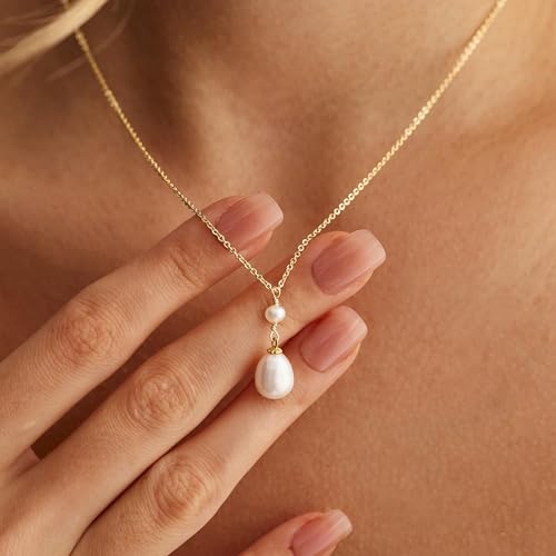 Maxcate Pearl Necklaces for Women Trendy Dainty 14k Gold Plated Single Pearl Necklace Simple Drop Charm Pendant Wedding Bride Bridesmaid Necklace Gold Jewelry for Women Birthday Gifts Accesory by Maxcate - Used condition - Image 6