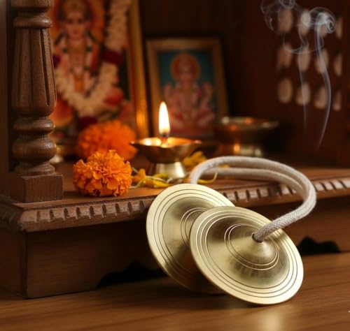 Image of Pure Brass Manjeera 3 Inch (7 cm) Traditional Indian Hand Cymbals for Puja, Bhajan, Kirtan & Aarti