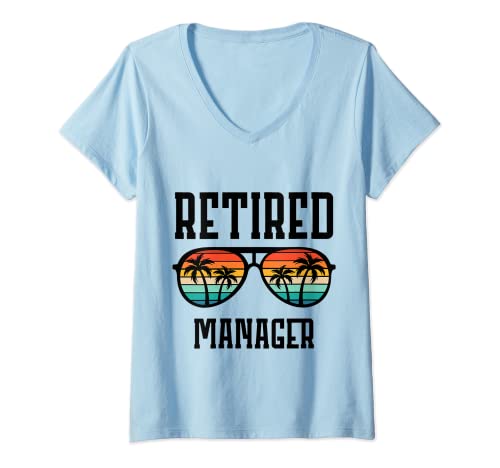 Damen Retired Manager für Damen und Herren Retro Vintage T-Shirt mit V-Ausschnitt