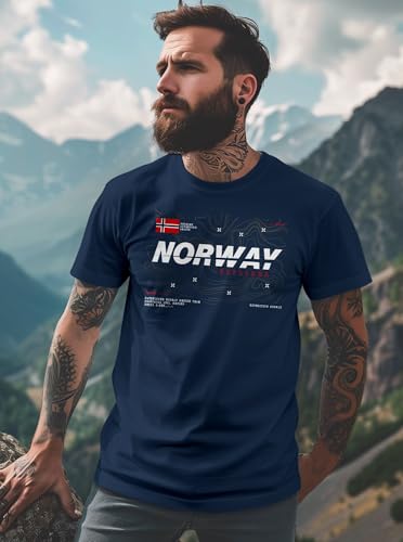 Neverless Herren T-Shirt Norwegen Print Shirt Flagge Schriftzug - Skandinavien Explorer Fashion Streetstyle