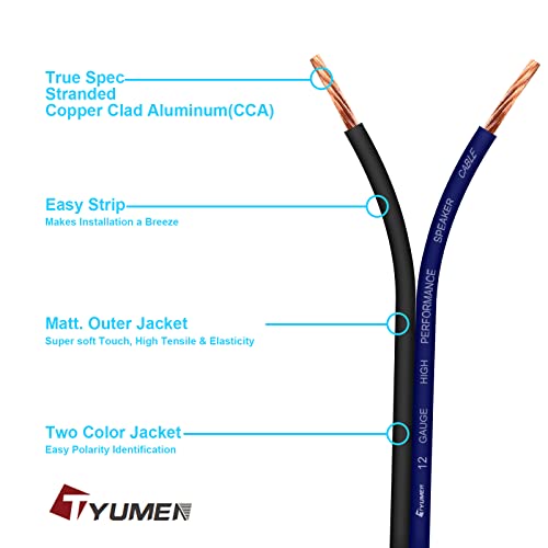Tyumen 100Ft 12/2 Gauge Wire Power Ground Cable, 12 Awg Stranded Flexible Parallel Wire For Electrical Wire, Primary Automotive Wire, Battery Cable, Car Audio Speaker, 12 Volt Low Voltage Wiring #TOP1