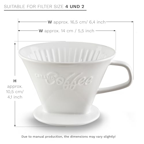 Creano Porcelain Coffee Dripper - White - Ceramic Cone Brewer - Pour Over Coffee Maker for Filter Bags Size 4 - Easy Manual Brew for pure taste - also for Camping, Hiking by Creano - Image 2