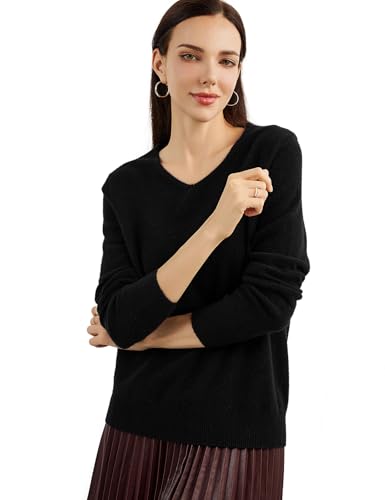 100% Pure Cashmere Women's Sweater V-Neck Long Sleeve 2025 Fall Winter Warm Soft Knit Pullover