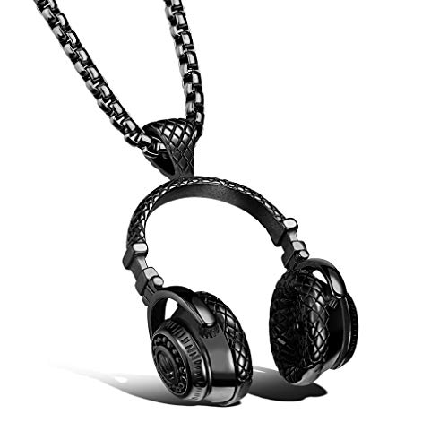 Preisvergleich Produktbild WANGLXTC Mode Titanstahl Kette, Jewelry Herren Jungen Kopfhörer Halskette, Musik Kopfhörer Anhänger Kette Halskette Exquisit, Black