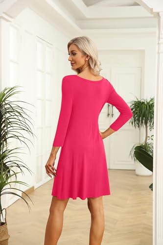 Image of VIISHOW Womens Round Neck 3 /4 Sleeves A-line Casual Tshirt Dress with Pocket