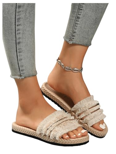 Verdusa Women's Open Toe Fringe Sandals Slip On Outdoor Boho Beach Slides3