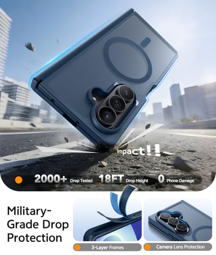 Image of FNTCASE for Samsung Galaxy Z Fold 8 Ultra Case, Fit for Magsafe, Blue | Hinge Protection, with Screen Protector, Translucent Matte, 18FT Military Grade Drop Proof, Shockproof Protective Phone Cover