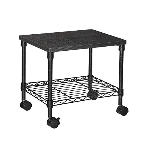 SONGMICS 3 Tier Wide Printer Stand with Wheels, Rolling Printer Table Cart with Metal Storage Shelf, for Home and Office, 16.1 x 12.2 x 15 Inches, Black ULGR301B01 Black 2 Tiers（16.1"L x 12.