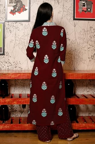 Image of GoSriKi Women's Cotton Blend Straight Hand Block Printed Kurta with Pant & Dupatta | Ethnic Wear for Women | Indian Casual Office Daily Summer Outfit