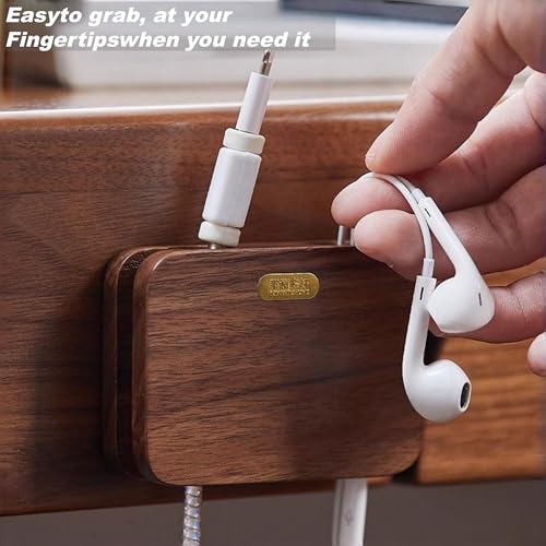 Sujeta cables adhesivo de madera maciza para cables gruesos - Gestión de cables para mesita de noche, cocina, PC, TV y oficina, organizador de cables USB miniatura 5