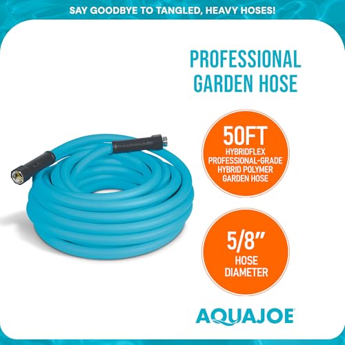 Aqua Joe Garden Water Hose with Dual Swivel Grenade Grips, Kink-Free and Flexible Hybrid Polymer, 50 Ft - Heavy-Duty, Expandable, and Lightweight Watering Tool for Gardening, AJPGH50-PRO