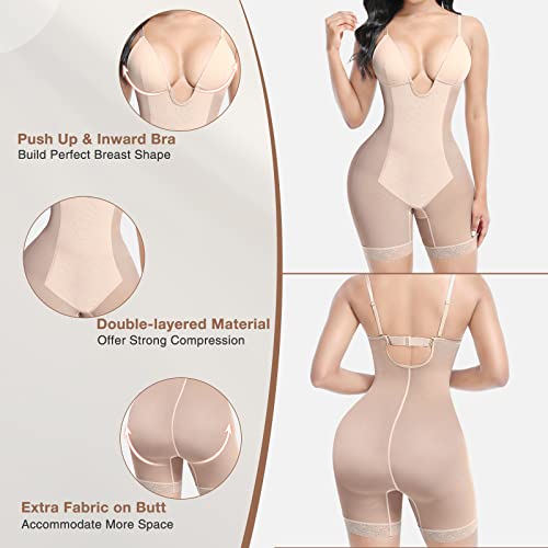 Lover-Beauty Women U Plunge Bodysuit Faja Tummy Control Shapewear Backless Body Shaper Butt Lifter Short Beige Xxl #TOP3