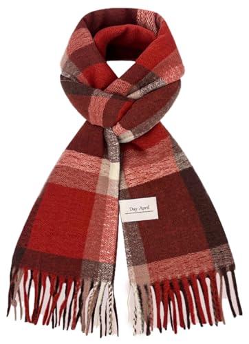 Eohak Womens Winter Fringe Scarf Red Plaid Wrap Scarf Warm Shawls and Wraps
