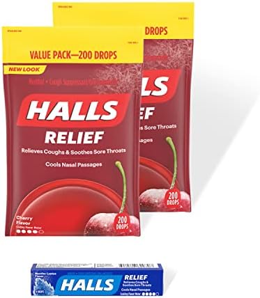 HALLS Relief Cherry Cough Drops, 2 Value Packs of 200 Drops (400 Total Drops) + Bonus 9 Count HALLS Relief Mentho-Lyptus Cough Drops
