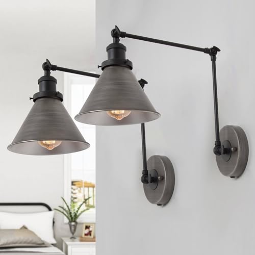 LALUZ Wall Sconces Lighting 2 Pack, Modern Swing Arm Plug-in or Hardwired Adjustable Wall Lamp with...