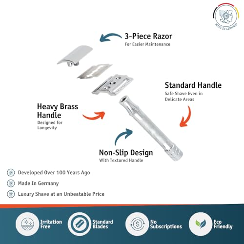 Image of MERKUR 33C Double Edge Safety Razor, Three-Piece Design, Closed Comb, Short Handle, Bright Chrome Finish, Made in Germany