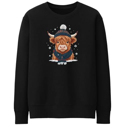 Image of Purple Print House Christmas Highland Cow Sweatshirt For Women Winter Festive Farmers Xmas Jumper Day, XL, Black