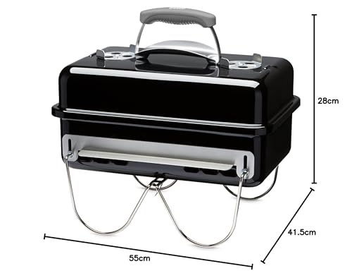 Weber Go-Anywhere Holzkohlegrill/Tragbarer Grill mit klappbaren Beinen, Kompaktes Design für Camping und Picknicks, Robuste Emaille, Präzise Temperaturregelung, 42 x 26 cm Grillfläche, Schwarz
