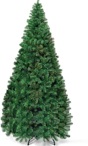 Goplus 8ft Artificial Christmas Tree, Unlit Christmas Pine Tree with 1138 PVC Branch Tips, Foldable Metal Stand, Xmas Full Tree for Indoor Home Office Decor