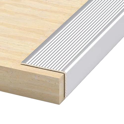 SMCMGECEUZ Profilo per Bordi Scale Alluminio Profilo per Gradini, Profilo Angolare Antiscivolo Bordi per Scale per Pavimento/Piastrelle/Parquet(Silver,2in/5cm)