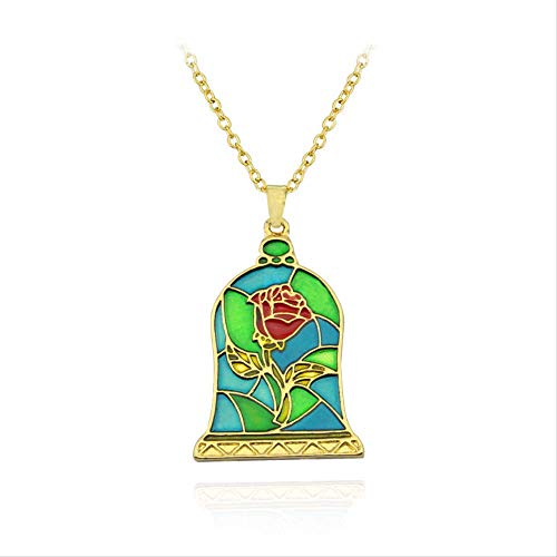 Preisvergleich Produktbild JICIMAOYI Europa Und Amerika Schmuck Beauty and Beast Halskette Rose Anhänger
