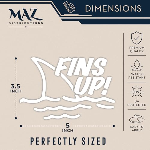 Image of MAZ DISTRIBUTIONS - Fins Up Sticker - Vinyl Shark Fins Decal for Laptop - Removable Waterproof Sticker for Waterbottle - Useable Indoor and Outdoor - Easy use for Car, Van, Trucks and Bag - MAZ - 404