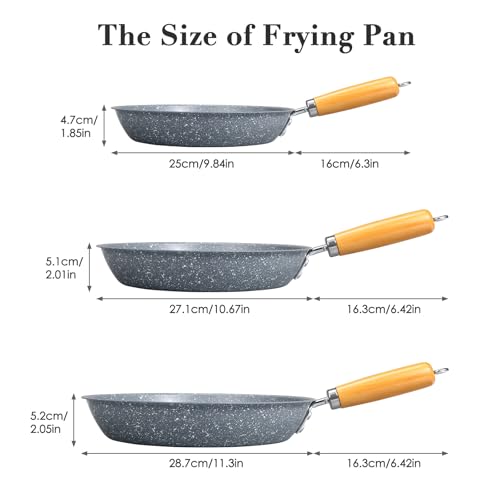 Nonstick Frying Pan Set – 8" 10" 12" Stone Coating Cookware, Nonstick Omelette Pan with Heat-Resistant Handle, Induction Skillet for Eggs (Blue) - Image 3