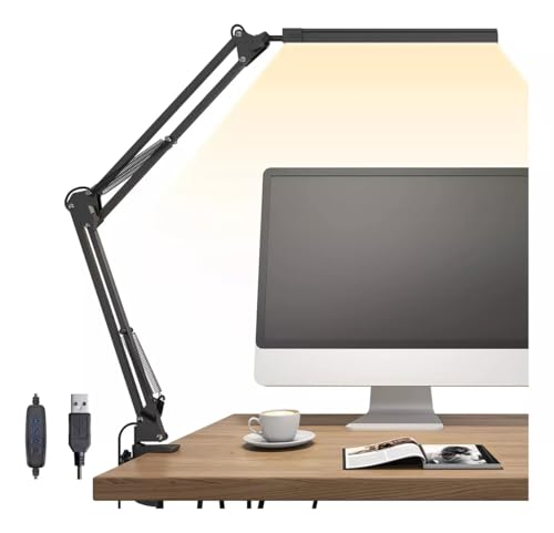 Luminária De Mesa Led Com Braço Articulado E Presilha, 3 Níveis D...