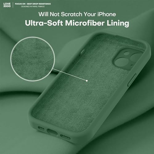 Image of LOVE 3000 Compatible with iPhone 15 Case, [Smooth Silicone Full Coverage Camera] [8ft Drop Protection], Soft Microfiber Lining Full Body Protective Case for iPhone 15 6.1 inch - Green