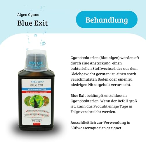 Easy Life Blue Exit – 250 ml Behandlung gegen Blaualgen im Aquarium, bekämpft effektiv Cyanobakterien, einfache Anwendung, sicher für Fische und Pflanzen