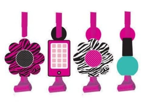 8-Count Birthday Party Blowouts, Pink Zebra Boutique