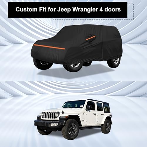 Image of Amooca Heavy-Duty Car Covers Custom Fit for Jeep Wrangler 4 Door 2007-2024 Waterproof Sun-Proof All Weather for Automobiles Snow Cover 420D with Door Zipper Cotton Lining