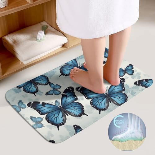 Lot de 2 tapis de bain doux absorbants microfibre forme U bleu