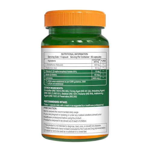 Image of Pure Nutrition Reduced L Glutathione Supplements | Glutathione Tablets for Skin Whitening With Hyaluronic Acid, Vitamin E & Biotin | Support Skin Health & Antioxidant | Skin Glow Tablets For Men & Women - 60 Veg Capsules