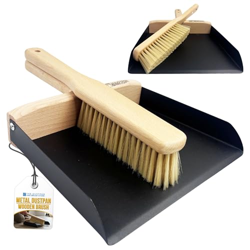 Stylish Metal Dustpan and Brush Set Indoor Sweeping & Cleaning Traditional Dustpan & Brush Set - Features Soft Bristle Flat Lip Dust Pan with Compact Design - Perfect for Home Kitchen Bedroom