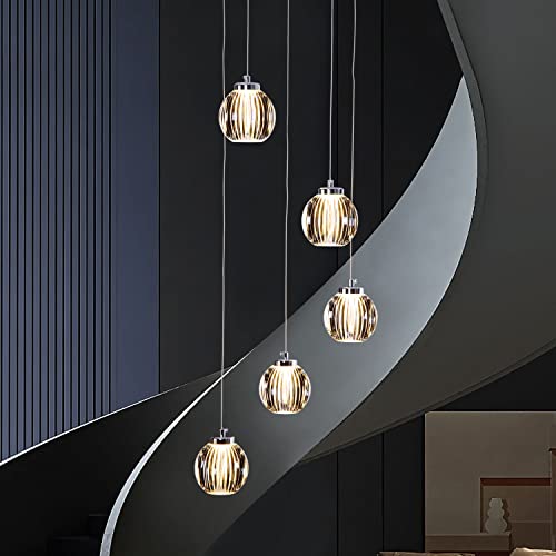 Redstar Large Raindrop Chandeliers 5 Lights 13.5 * 59" Flush Mount Stair Spiral Decorative Light Foyer Chandeliers High Ceiling Large Chandeliers For Villa Living Room Modern (Bulb Incl) #TOP4