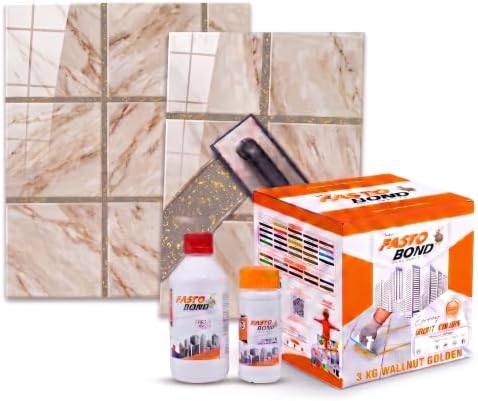 Resin Epoxy Grout - 1 Kg-3 Kg & 5 Kg - Goldan_ Glitter-Sparkle Colors Tile Grout_Fastobond | 3 Components Only | Premixed Glitter For Uniform Finish (3 Kg, Wall Nut Golden), 1 Bucket