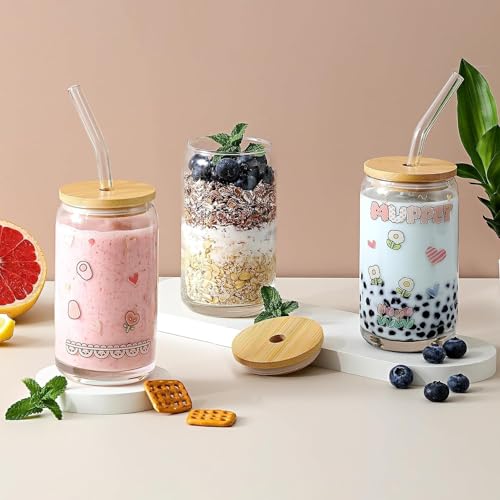 Image of Round Wave Cola Mug Can Sipper with Straw - 530ml Reusable Aesthetic Glass Tumbler for Juice, Milk, Smoothies, Iced Coffee, Tea, Water & More - Durable Drinking Cup (cococola with lid)