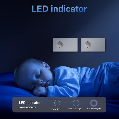 BSEED Steckdose mit Lichtschalter,Glas Touch Lichtschalter Unterputz Schalter,Schuko Steckdose mit 1 Fach 1 Wege Wandschalter Weiß(Nicht Smart Schalter)