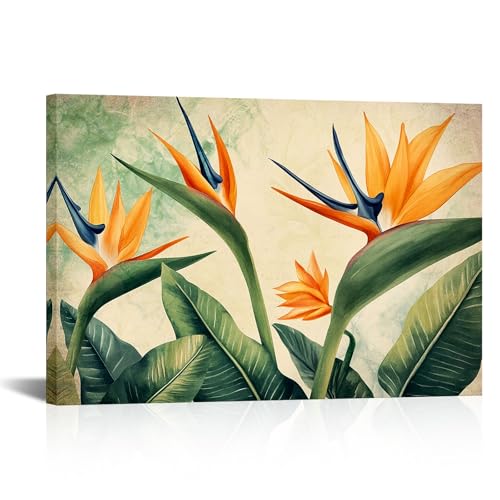 VANSEEING Tropical Flower Wall Art Canvas Prints Bird of Paradise