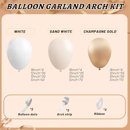 Image of 412Pcs White Sand Champagne Gold Balloon Arch Kit, Metallic Champagne Gold Neutral Balloons Garland for Boho Wedding Baby Shower Bridal Shower Engagement Anniversary Decorations