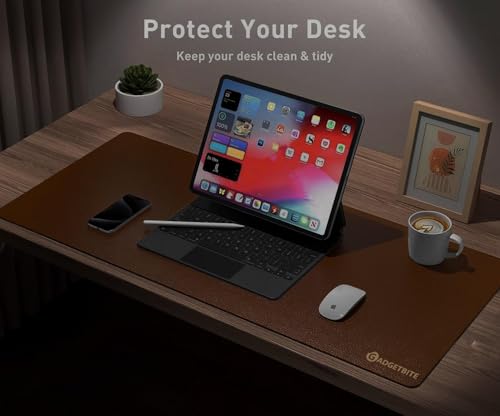 GadgetBite Mouse Pad Large Premium Vegan Leather Surface Desktop Mat Laptop Computer Mat for Home Office Smooth Surface for Comfortable Typing Writing and Gaming Pad (90 cm x 45 cm x 0.1 cm) - Brown 4 41G8cTuaHAL