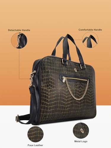 Image of Caprese Mist Laptop Bag, Large | Stylish Office Handbag for Women with 15.6 Inch Laptop Compartment with Adjustable & Detachable Sling Strap | Secure Zip Closure | Ideal for Office & Travel (Black)