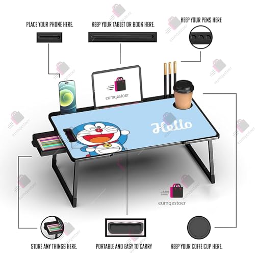 Image of RIVATR Study Table Bed Table Premium Laptop Table /Foldable and Portable Wooden /Writing Desk for Office /Home /School (DORAMON COTED)