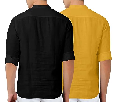 Image of FINIVO FASHION Men's Cotton Blend Solid Full Sleeve Combo Short Kurta Shirt, Regular Fit Solid Pattern Mandarin Collar Straight Kurta Shirt